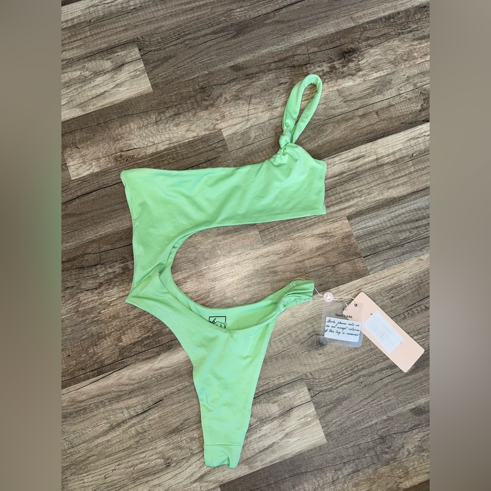 Lime Green One-Shoulder thong Oh-Polly Swimsuit